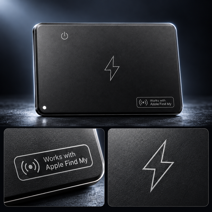 Black wallet tracker card, detail view
