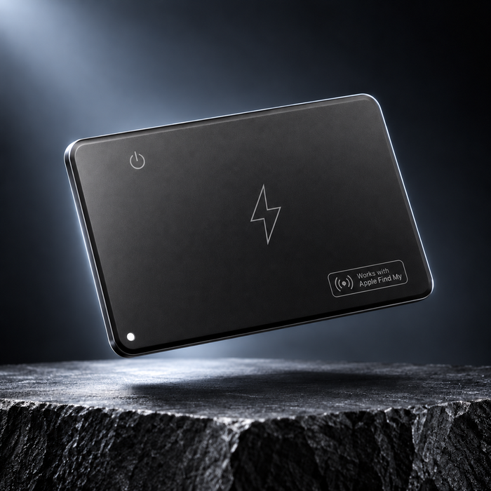Black wallet tracker card, detail view
